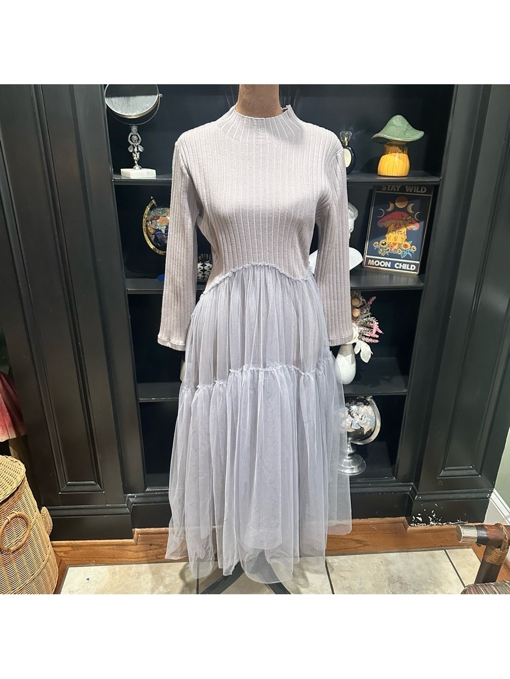 Twofer Sweater Dress with Tulle Skirt – Fits S-M –Soft & Stretchy